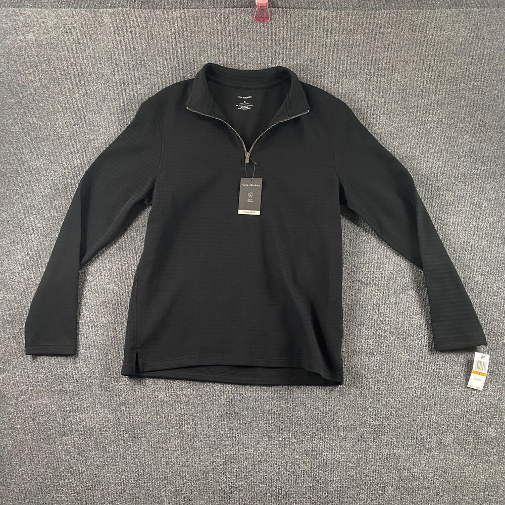 NWT Van Heusen Black Sweater Pullover 1/4 Zip Mens Size S Small